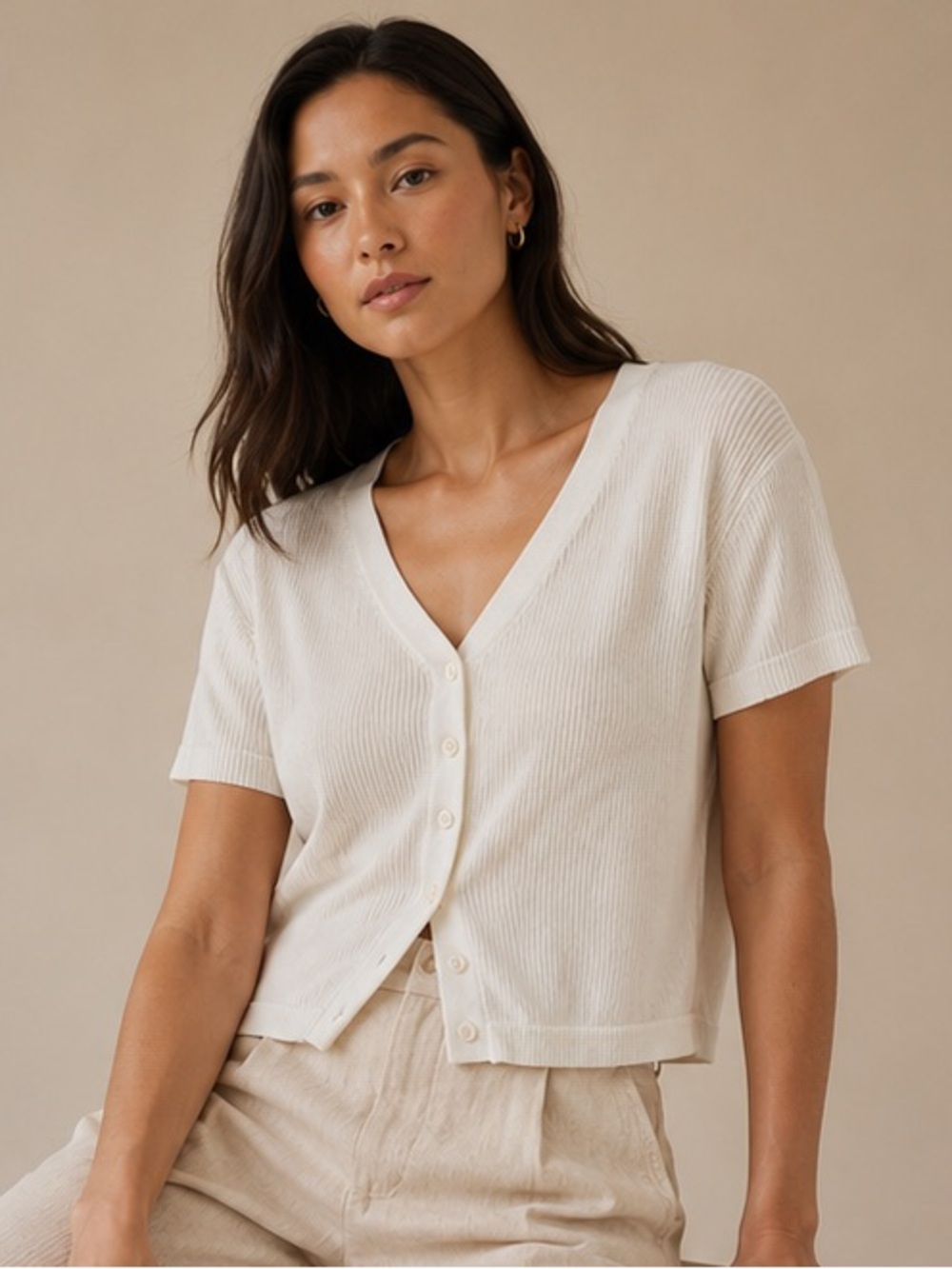 Allie Rose White Ribbed Button Front Cardigan Top Size Large